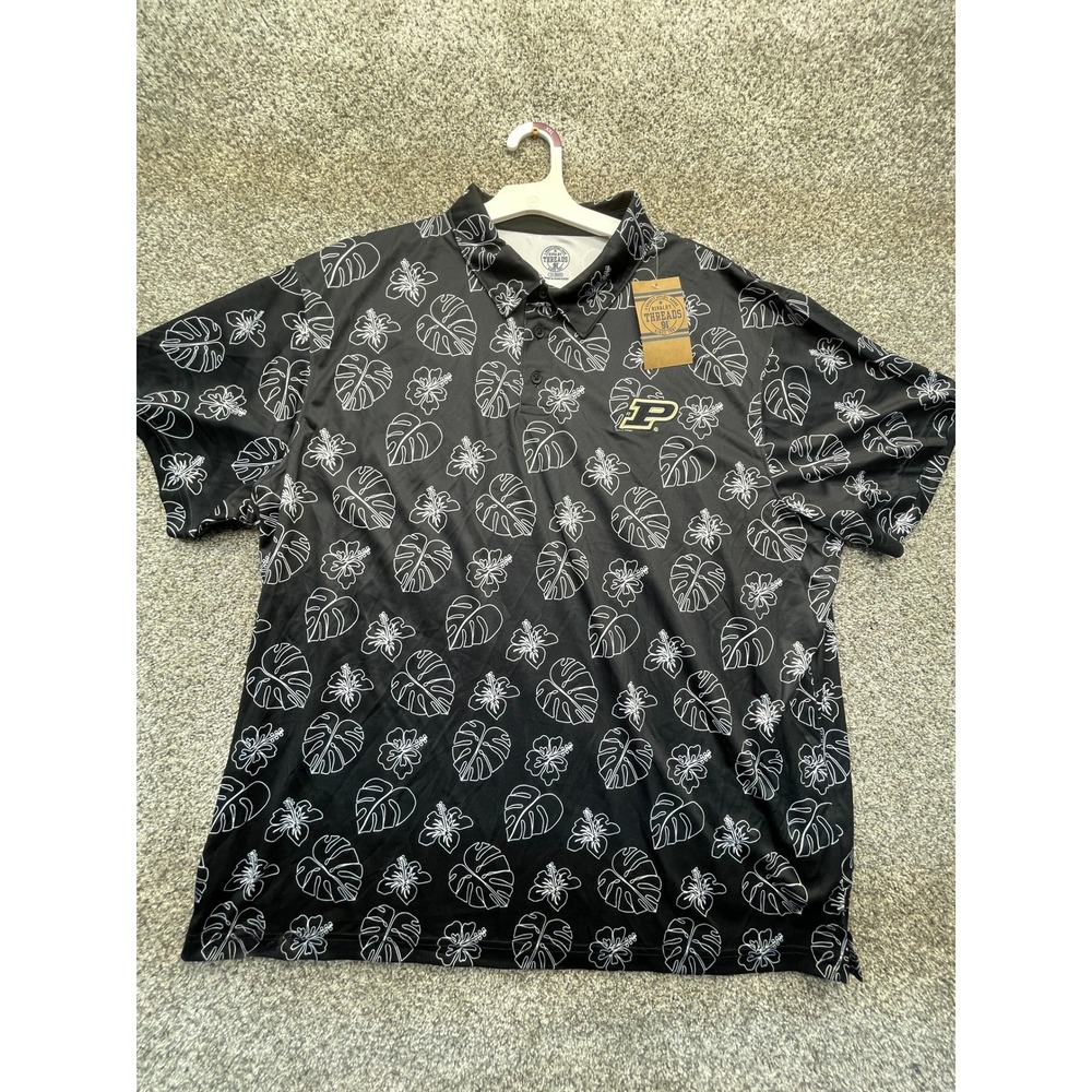 Purdue Boilermakers Hawaiian Polo Shirt Mens 2XL Black NEW Rivalry Threads